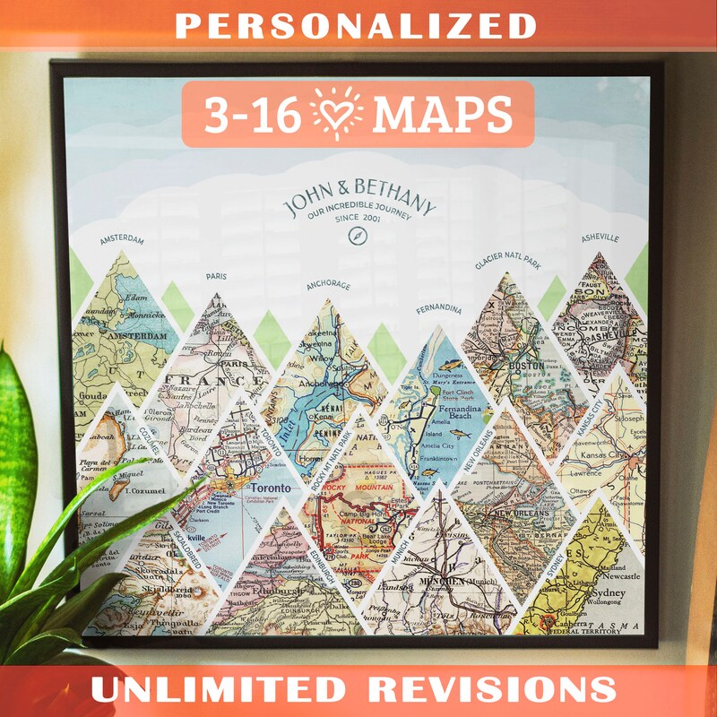 Custom Map Artwork Summit Christmas Bday Gift Ideas, Unique Vintage Frame, Holiday Travel Story Keepsake Prints Canvas Best Home Wall Decors
